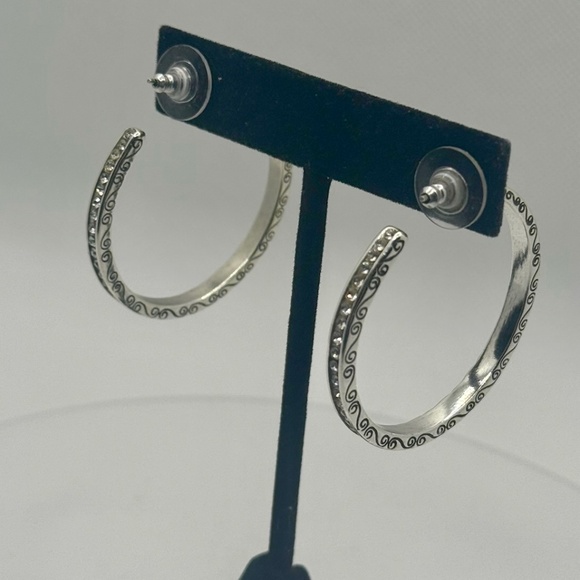 Brighton Jewelry SECRET OF LOVE 💗 Silver HOOP EARRINGS with Crystals - Picture 3 of 5